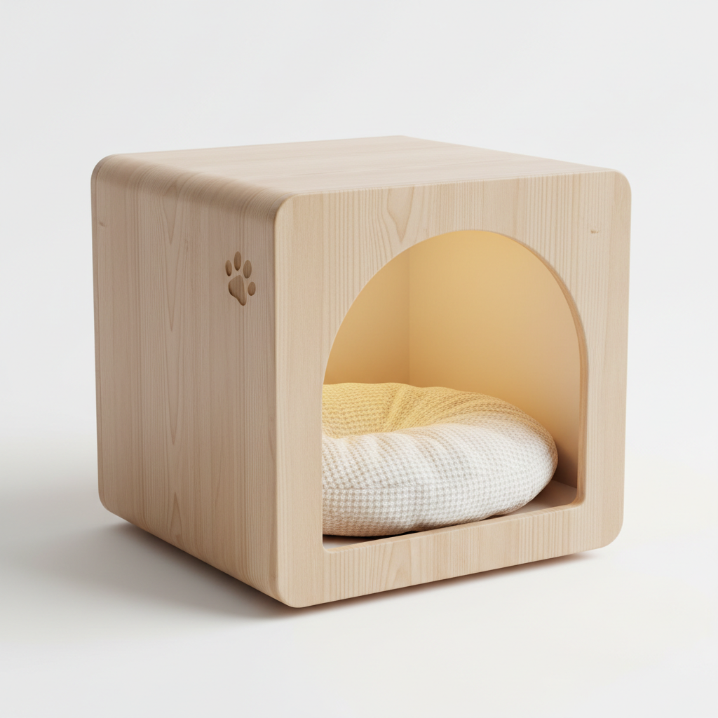 Cozy Wooden Cat House with Cushion